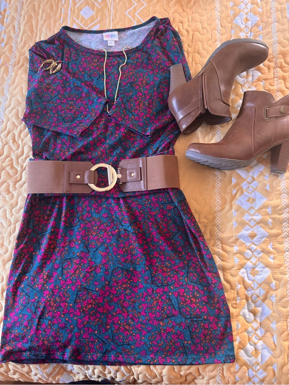 LuLaRoe Scoop-Neck Mini Dress in Teal & Magenta Floral